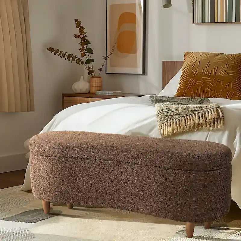 INK+IVY Bailey banc de rangement en bouclette taupe à dessus basculant