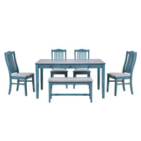 Ensemble de salle à manger 6 pièces en bois avec 4 chaises et un banc, table avec tiroir