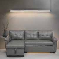 Canapé sectionnel réversible avec lit escamotable, méridienne de rangement dissimulée, pieds durables,