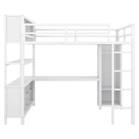 Lit mezzanine en métal blanc cassé avec bureau et armoire - Grand lit