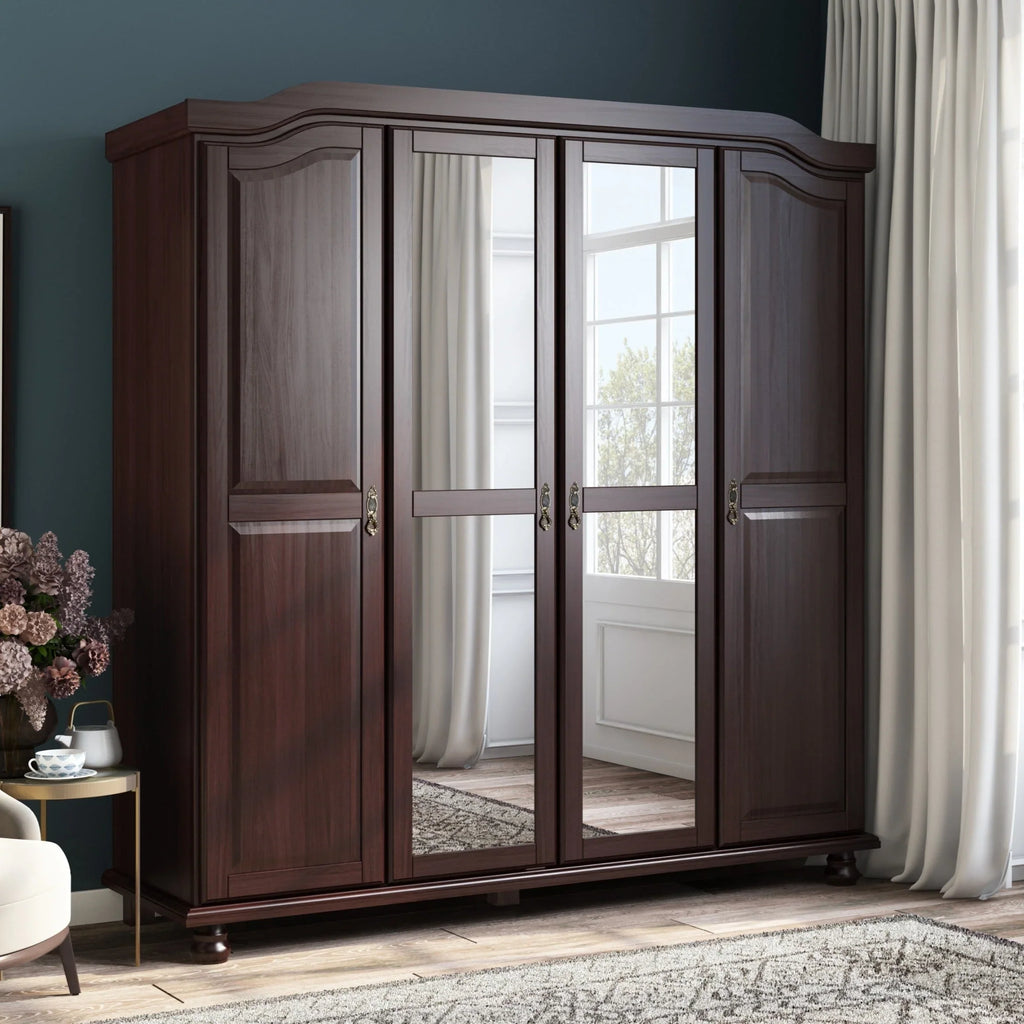 Palace Imports Armoire-penderie Kyle 4 portes 100% bois massif avec portes en bois massif ou miroir
