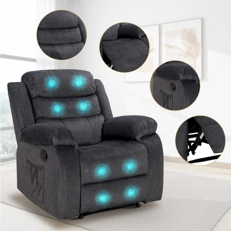 Fauteuil Inclinable Moelleux avec Fonction Massage et Chaleur