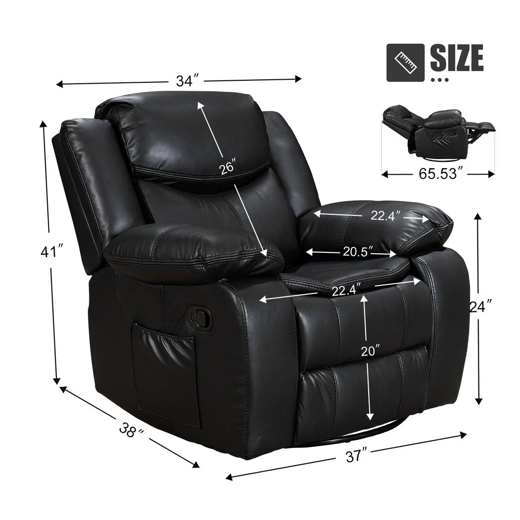 Fauteuil inclinable de massage et chaleur en cuir durable à assise large