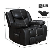 Fauteuil inclinable de massage et chaleur en cuir durable à assise large