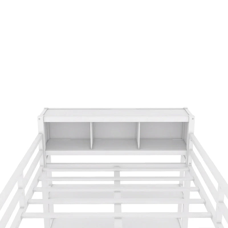 Lit mezzanine en métal blanc cassé avec bureau et armoire - Grand lit