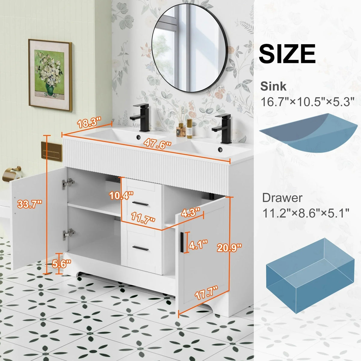 Wavy Line Ensemble meuble-lavabo de salle de bain 30/36/48 avec vasque & robinet