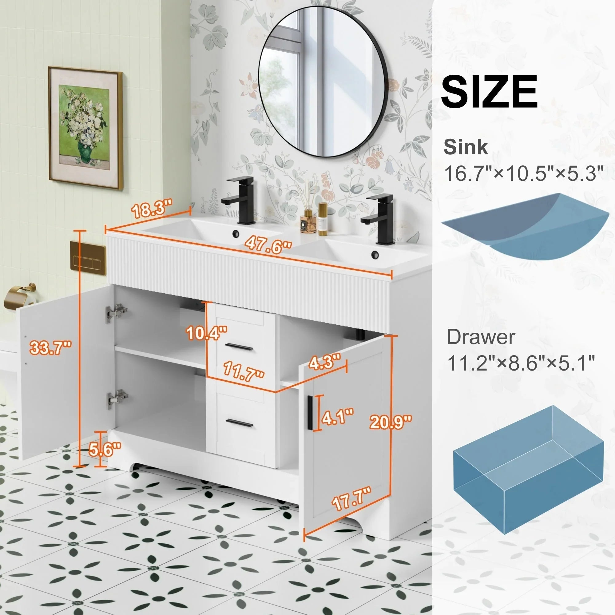 Wavy Line Ensemble meuble-lavabo de salle de bain 30/36/48 avec vasque & robinet