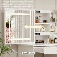 Coiffeuse Blanche avec Miroir LED et Tabouret - 100 cm de Large