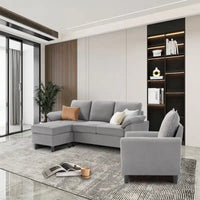 Canapé d'angle 3 places avec fauteuil et pouf pour salon