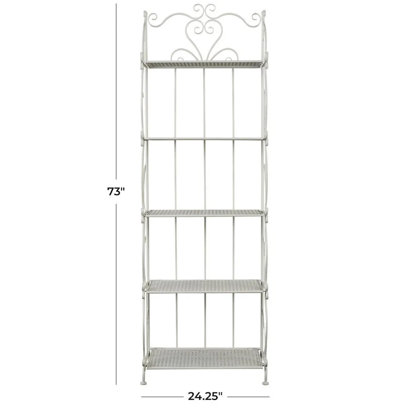 Étagère de boulanger pliante haute en métal à volutes, intérieure et extérieure, 5 étagères - Or ou blanc - Roche River Decor