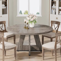 Table à manger ronde de 120 cm pour 4 personnes, table de salle à manger/cuisine/salon en bois style ferme