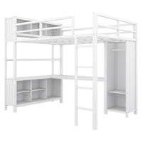 Lit mezzanine en métal blanc cassé avec bureau et armoire - Grand lit