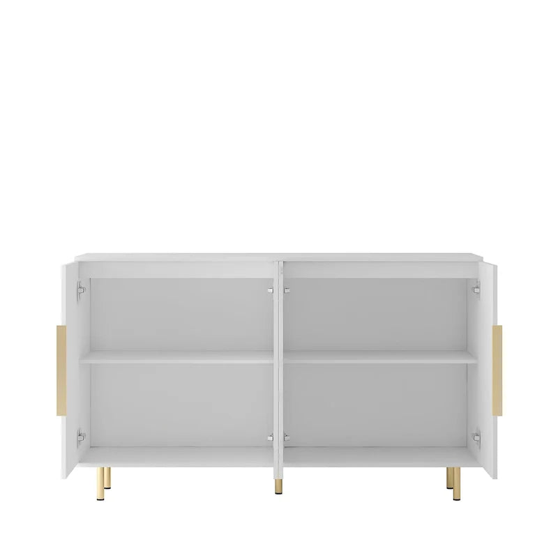 Bahut avec portes décoratives cannelées, buffet en bois avec poignées métalliques, meuble de rangement avec étagères réglables