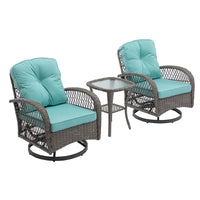 Ensemble de 3 chaises de jardin pivotantes et basculantes d'extérieur, ensemble de conversation de terrasse à 360 degrés