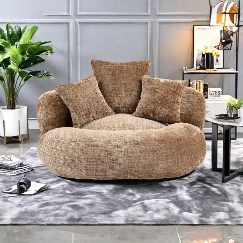Canapé paresseux à dossier haut en chenille avec 3 coussins et pouf surdimensionné
