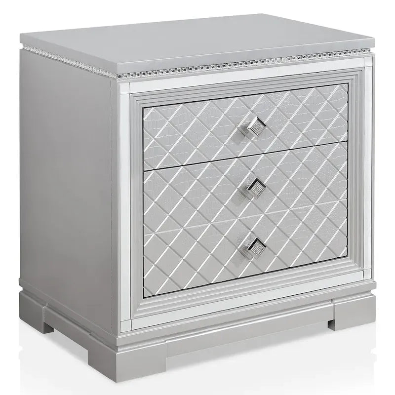 Seleena Glam Ensemble de chambre 5 pièces à panneaux capitonnés en bois argenté avec port USB par Furniture of America