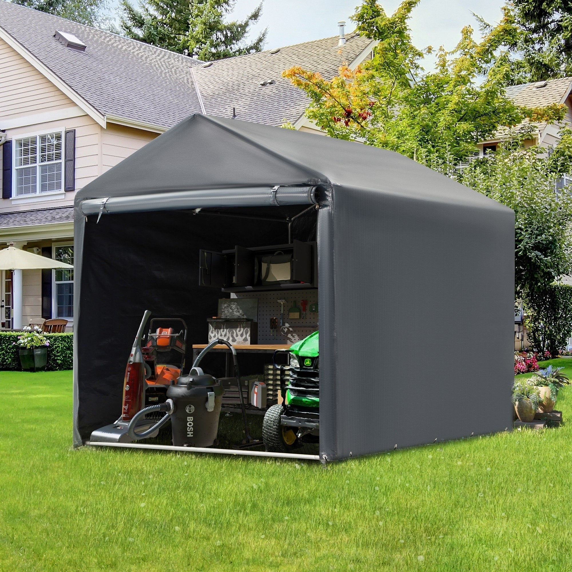 Abri de rangement extérieur et auvent carport : abri portable pour vélos, motos et rangement de jardin