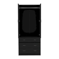 19 Armoire moderne à deux portes avec 3 tiroirs et 1 tringle de penderie pour chambre à coucher
