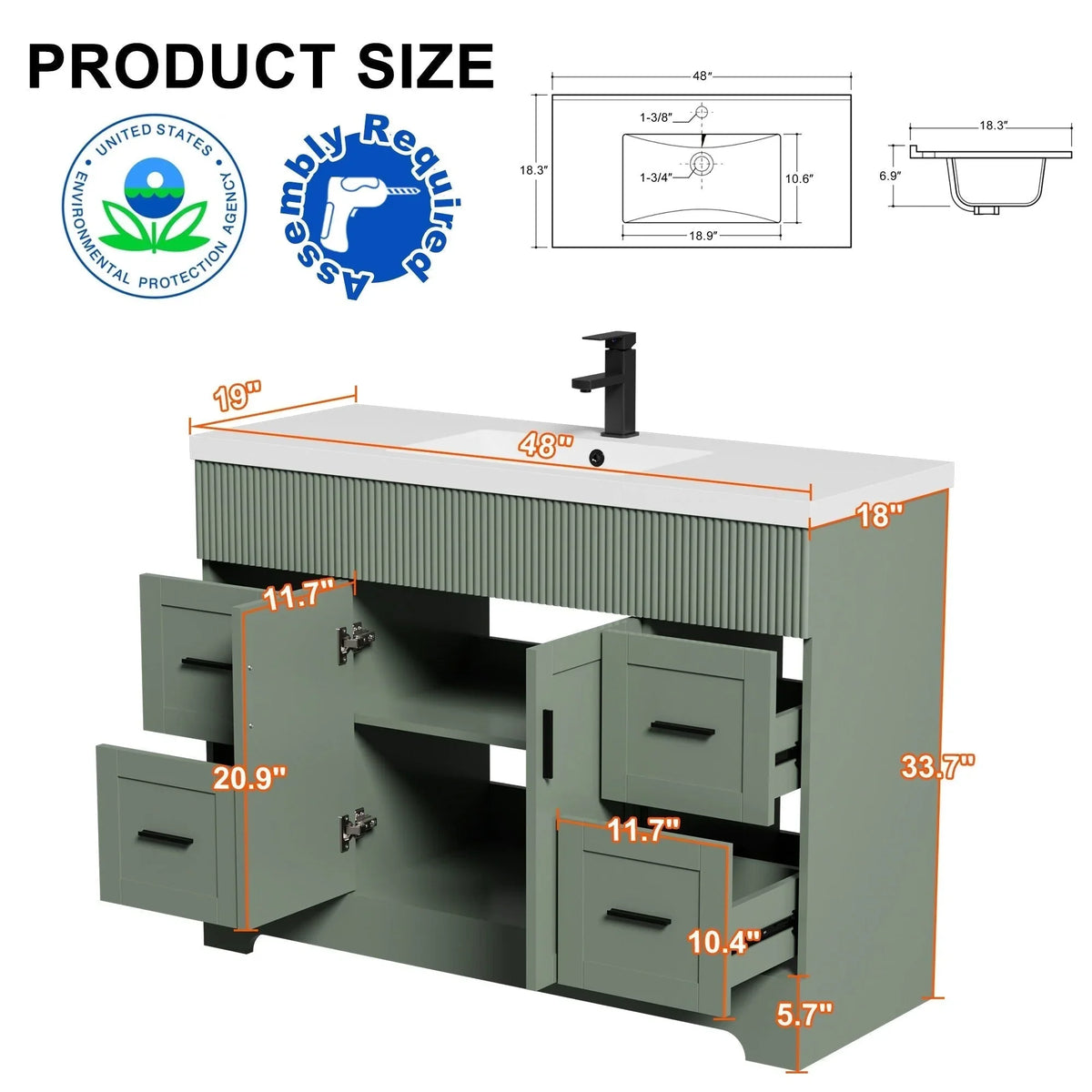 Wavy Line Ensemble meuble-lavabo de salle de bain 30/36/48 avec vasque & robinet
