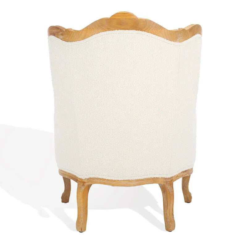 Fauteuil à oreilles Safavieh Couture Kali en chêne et lin naturel - 34 larg. x 34 prof. x 40 haut.