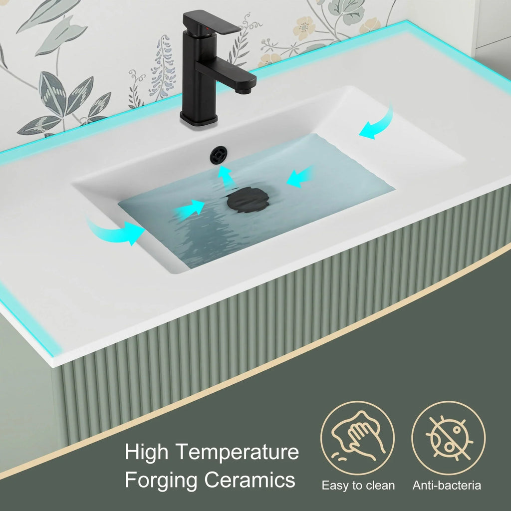 Wavy Line Ensemble meuble-lavabo de salle de bain 30/36/48 avec vasque & robinet