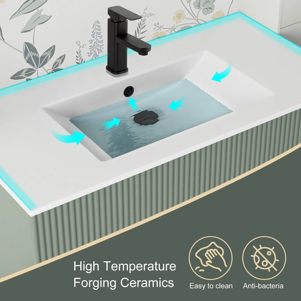 Wavy Line Ensemble meuble-lavabo de salle de bain 30/36/48 avec vasque & robinet