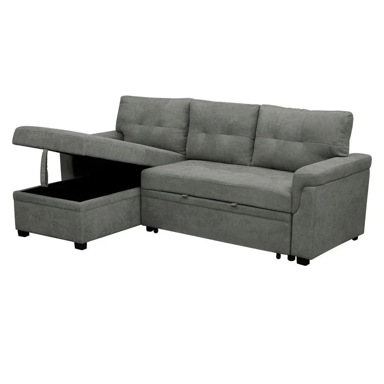Canapé sectionnel réversible avec lit escamotable, méridienne de rangement dissimulée, pieds durables,