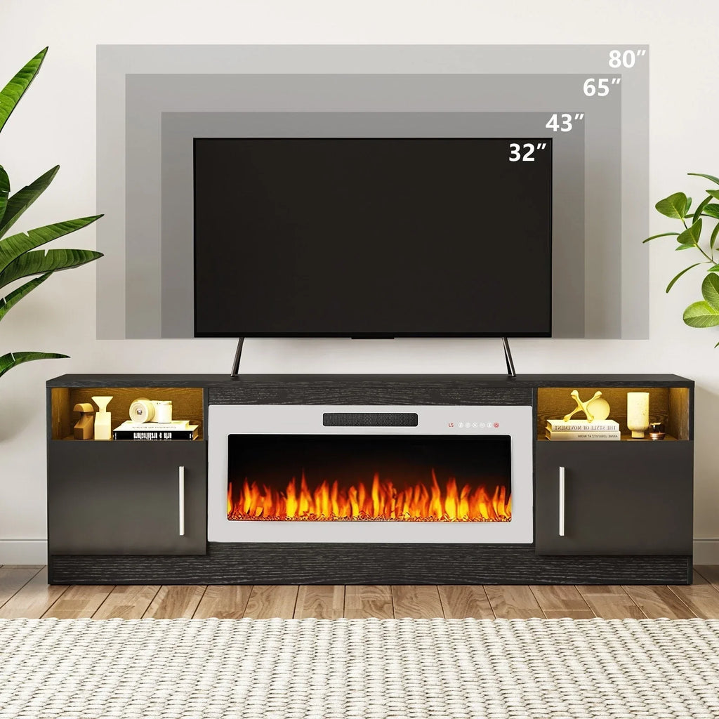 Bossin Meuble TV avec foyer 70 avec foyer électrique 36, meuble TV pour téléviseurs jusqu'à 80, LED 16 couleurs/meuble de divertissement
