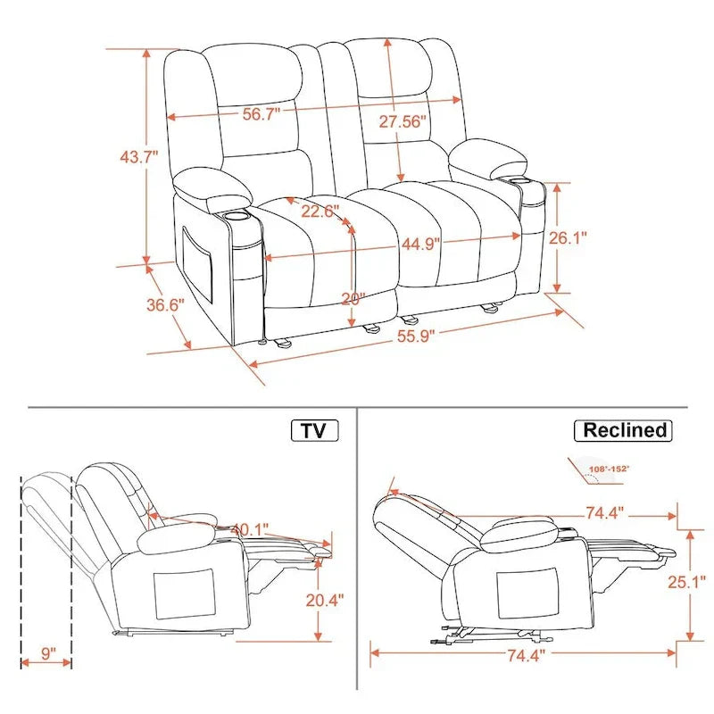 Causeuse Inclinable Électrique MCombo avec Chaleur et Massage, Tissu PR648