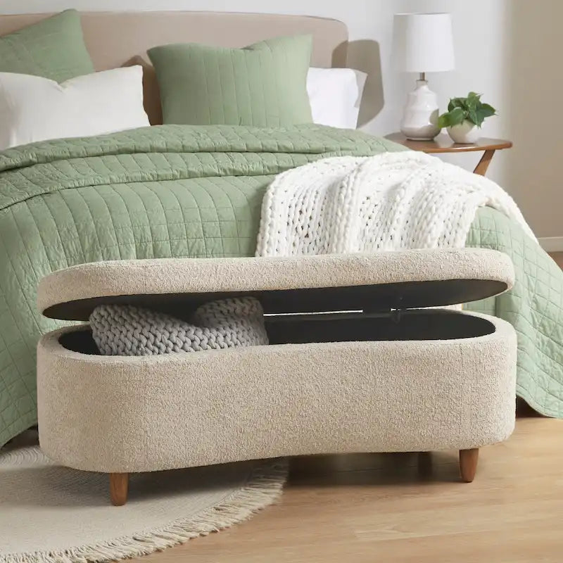 INK+IVY Bailey banc de rangement en bouclette taupe à dessus basculant