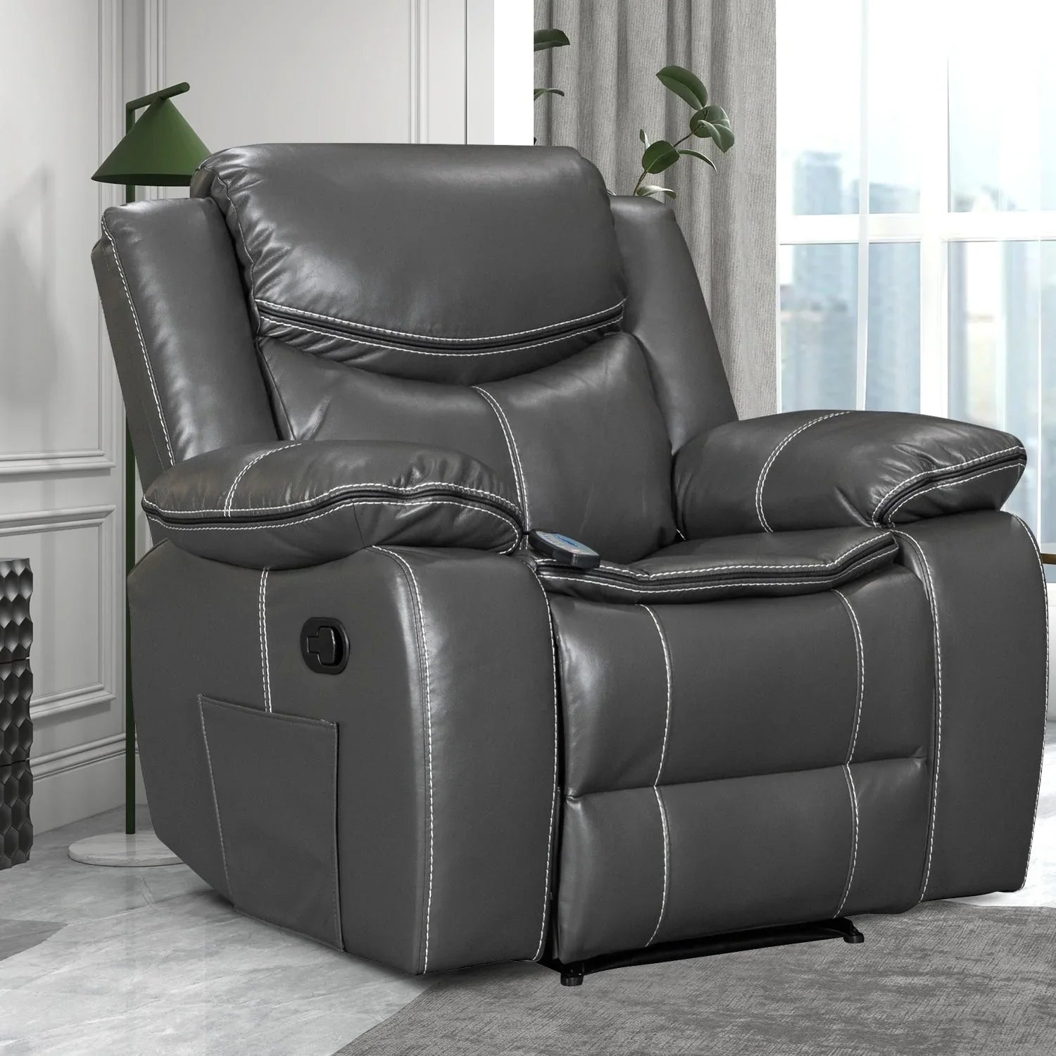 Fauteuil inclinable de massage et chaleur en cuir durable à assise large