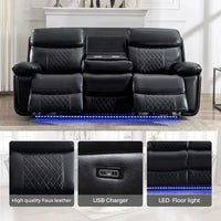 Canapé inclinable électrique avec chargeur sans fil, liseuse, lumière LED pour salon, similicuir, port AC/USB, porte-gobelet, noir