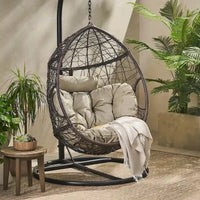 Fauteuil suspendu d'extérieur en osier imperméable avec coussins, siège hamac – Capacité de 136 kg