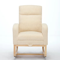 Fauteuil à bascule rembourré moderne de 75 cm de hauteur avec dossier haut, pieds en bois massif et repose-pieds réglable