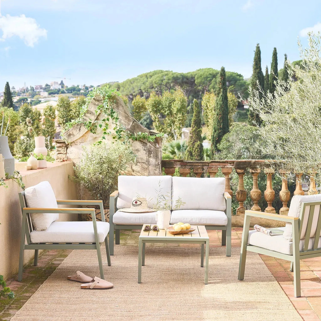 Casoria Salon de jardin aluminium et polywood 4 places Kaki / Beige