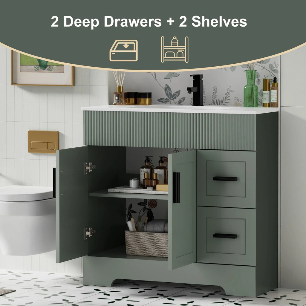 Wavy Line Ensemble meuble-lavabo de salle de bain 30/36/48 avec vasque & robinet