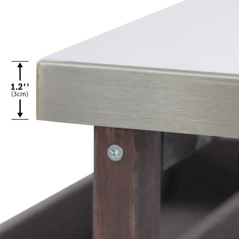 Îlot de cuisine extérieur, chariot de bar roulant et meuble de rangement, table de grillade en bois massif avec plateau en acier inoxydable, porte-épices, porte-serviettes