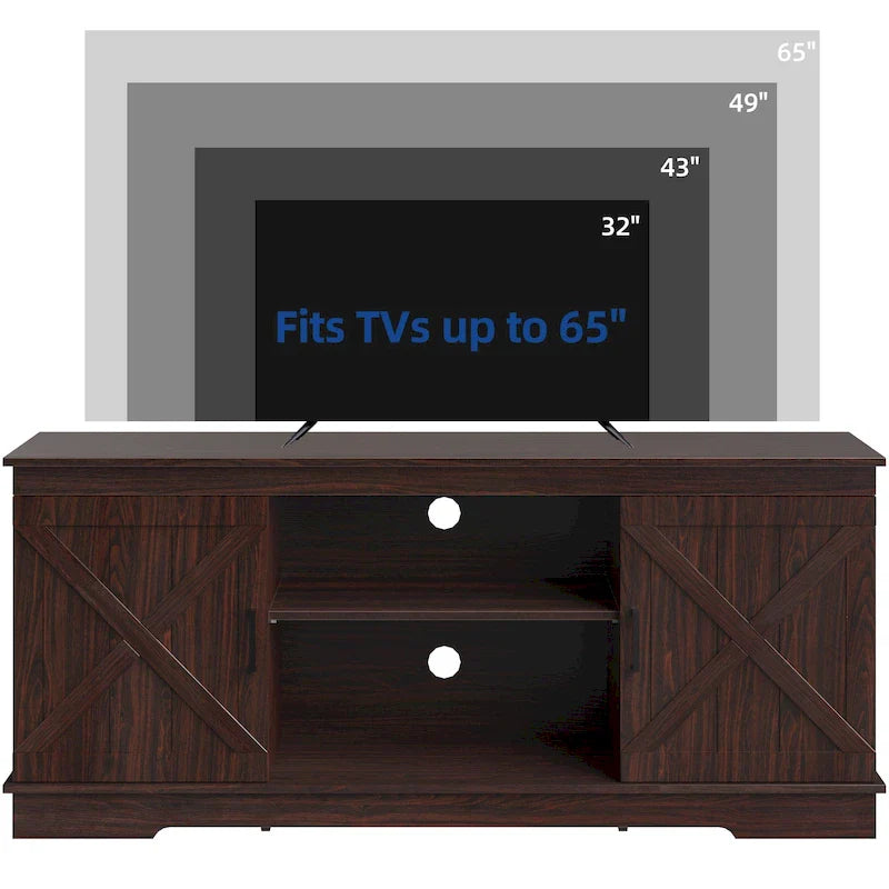 Meuble TV de ferme pour téléviseur de 65 pouces, meuble console média, portes de grange rustiques