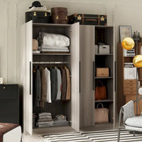 Armoire moderne autoportante en bois massif avec étagères de rangement