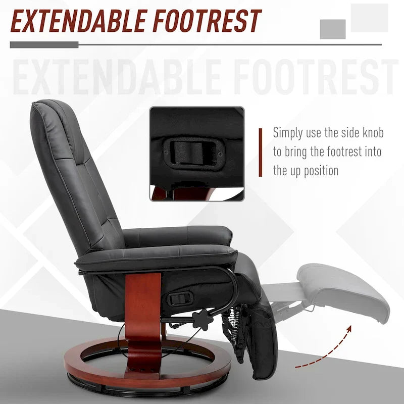 Fauteuil Inclinable HomCom en Similicuir Réglable Manuel à Base Pivotante avec Repose-Pieds Confortable et Relaxant