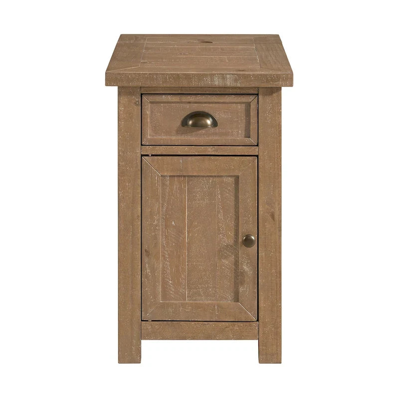 Table d'appoint de chevet Monterey en bois massif avec prises de courant cachées