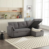 Canapé d'angle réversible en velours côtelé/chenille avec chaise longue de rangement et poche latérale