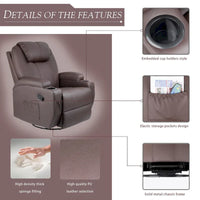 Fauteuil Inclinable de Massage Pivotant Chauffant en Similicuir pour Salon