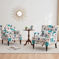 Lot de 2 fauteuils rembourrés avec boutons touffetés et oreiller lombaire beige/gris/bleu clair