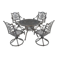 Ensemble de salle à manger d'extérieur 5 pièces en fonte d'aluminium avec 4 chaises pivotantes