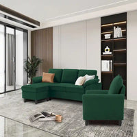 Canapé d'angle 3 places avec fauteuil et pouf pour salon