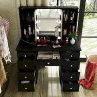 Coiffeuse LED de luxe avec 9 tiroirs, station de maquillage élégante