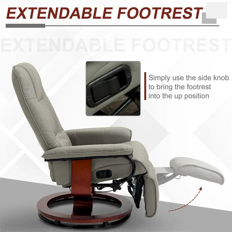 Fauteuil Inclinable HomCom en Similicuir Réglable Manuel à Base Pivotante avec Repose-Pieds Confortable et Relaxant