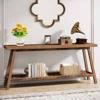 Table console de ferme de 70,9 pouces à 2 niveaux, étroite et longue, à placer derrière le canapé