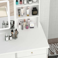 Coiffeuse Blanche avec Miroir LED et Tabouret - 100 cm de Large